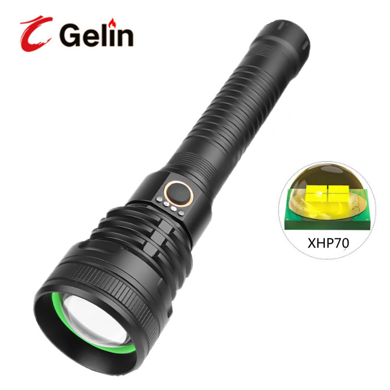 Cross-border XHP70 telescopic strong light USB charging telescopic zoom power display 3-speed dimming remote light flashlight