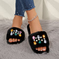 Exportplus size fur slippers 25 years european and american rhinestone women's slippers independent station fur slippers spot wholesale women