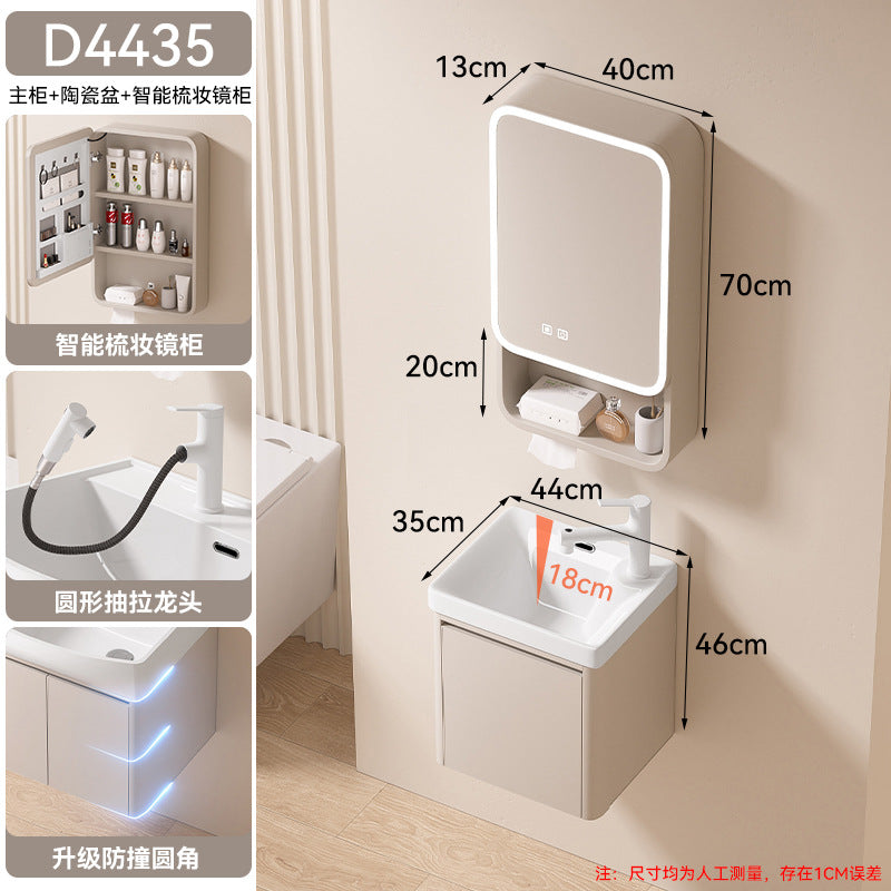 Small apartment bathroom cabinet toilet sink space aluminum storage bathroom cabinet combination ceramic integrated wash basin