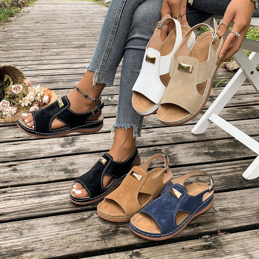 Export cross-border plus size women's shoes thick sole women's  new arrival plaid open toe sandals cut outcasual plus size sandals