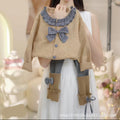 fall/winter new korean style ruffle trim round neck knitted cardigan women's designer bow sweater jacket