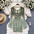 Summersexycut out thin long sleevesknittingshort skirtelegantsilmslimming lookpure desire hot girl backlessdress