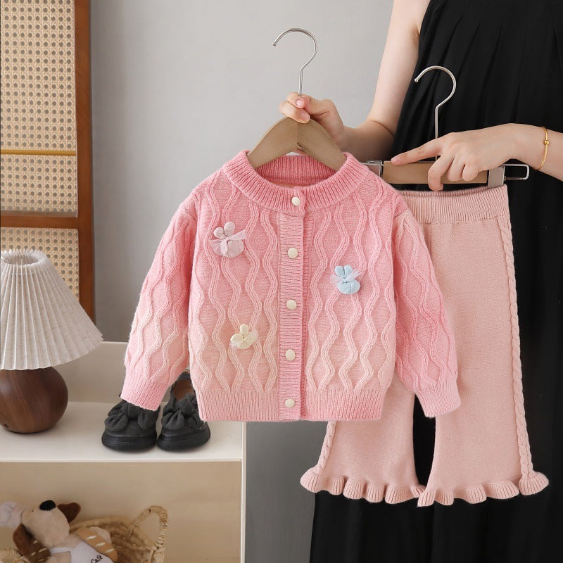 Girls' sweater and pants set - new autumn  collection: gradient color sweater and pants two-piece outfit for little girls