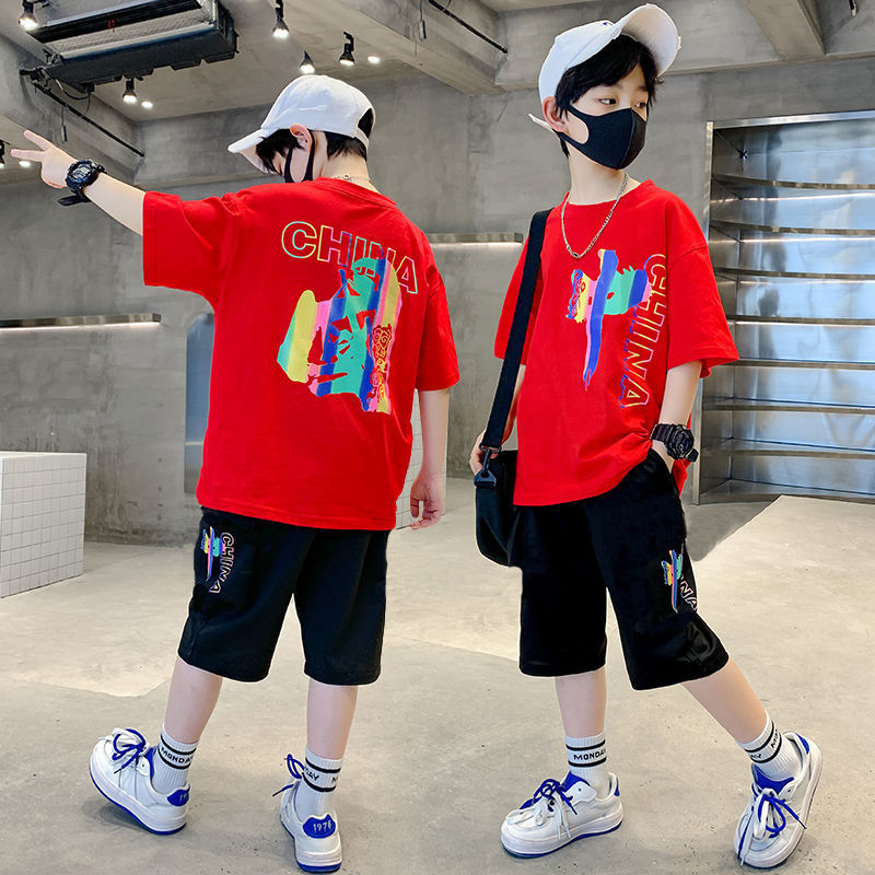 Kids' boys' summer outfit set  new style trendy big & tall boys' street style summer short sleeve cool & fashionable