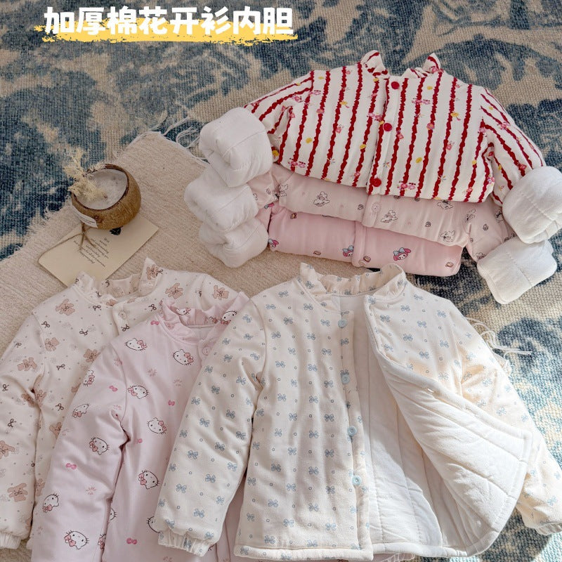 Fall and wintergirlstrendy three-layer quilted thickenedcardigan cotton coat baby girlheattechtopskids clothes children's clothing