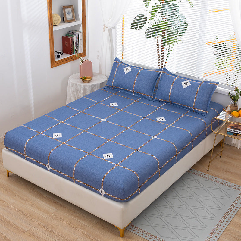 Pure colorprinting fitted sheet single piece double bed cover bed cover brushed bed sheets protective cover fitted sheet three-piece set
