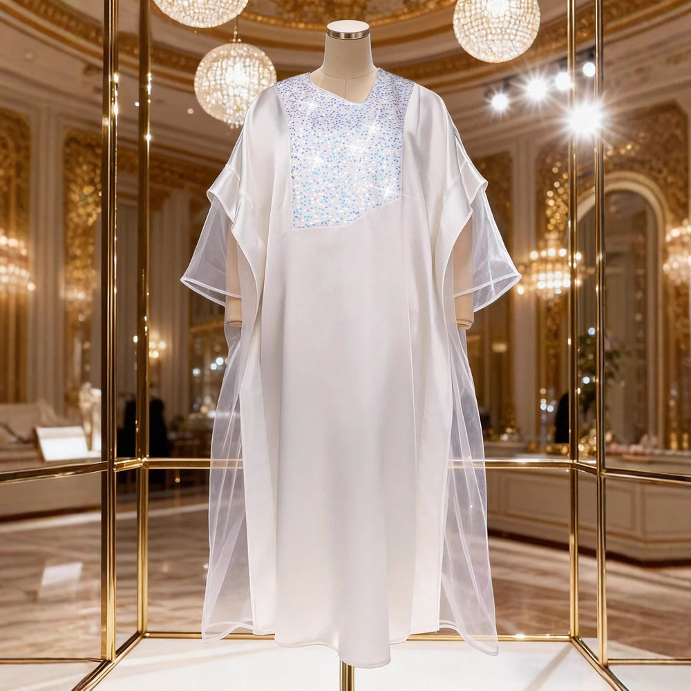 african women's v-neck loose dress  sequin fashion robe bubu dress