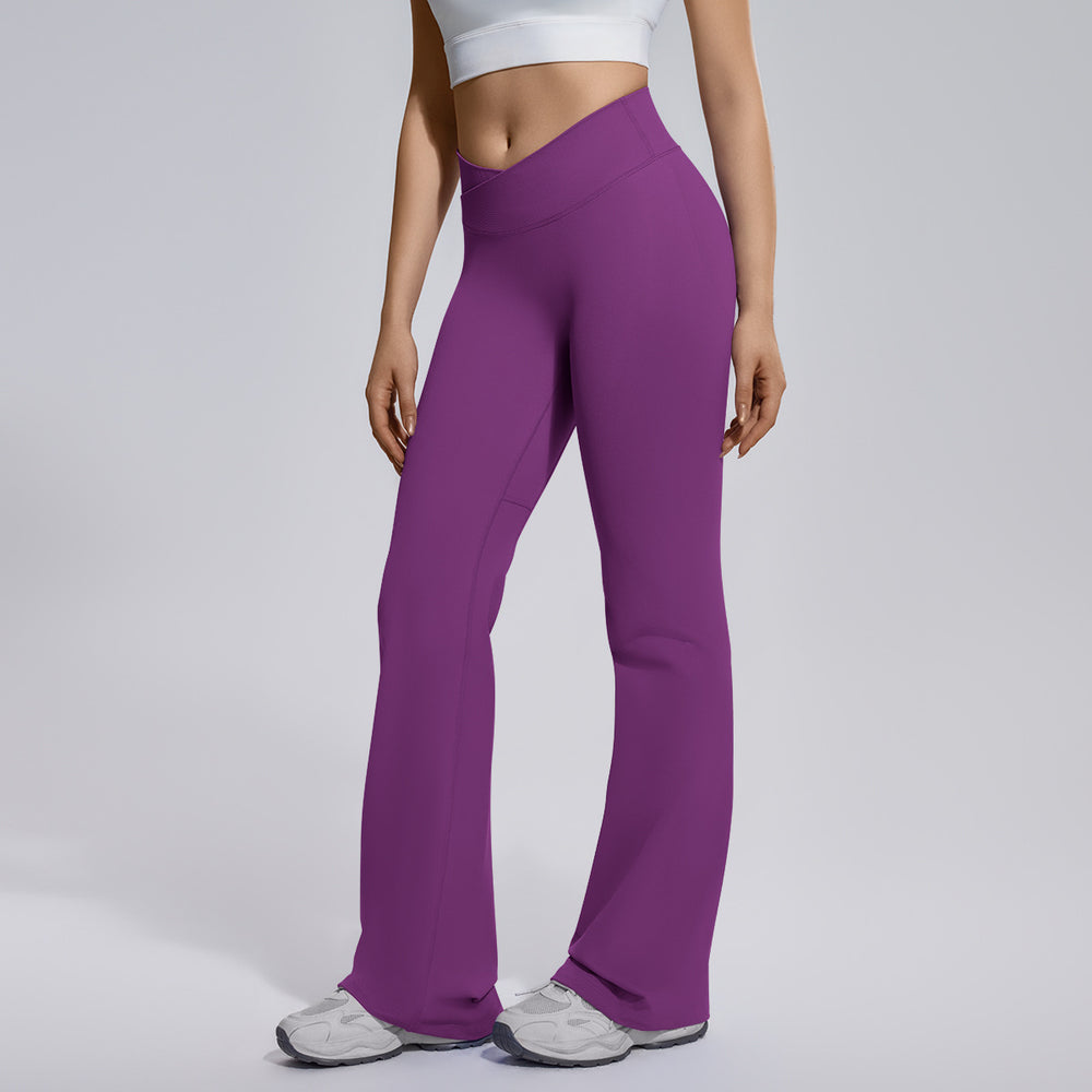 seamless micro-flared wide-leg cross-waist hip-lifting and abdominal-controlling high-elastic flared pants sports running fitness yoga wear for women