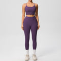 New arrival: double-sided brushed solid color seamless back compression yoga set - breathable workout outfit for running and fitness (two-piece)
