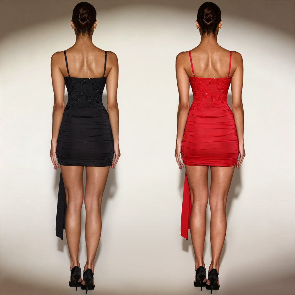 C7691 cross-border   fashion women's sexy strappy sequin cutout bodycon dress
