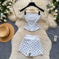 Gentle wind red polka dot tube top vest high waistshortstwo-piece set female summercasualslimming looksuit outfit