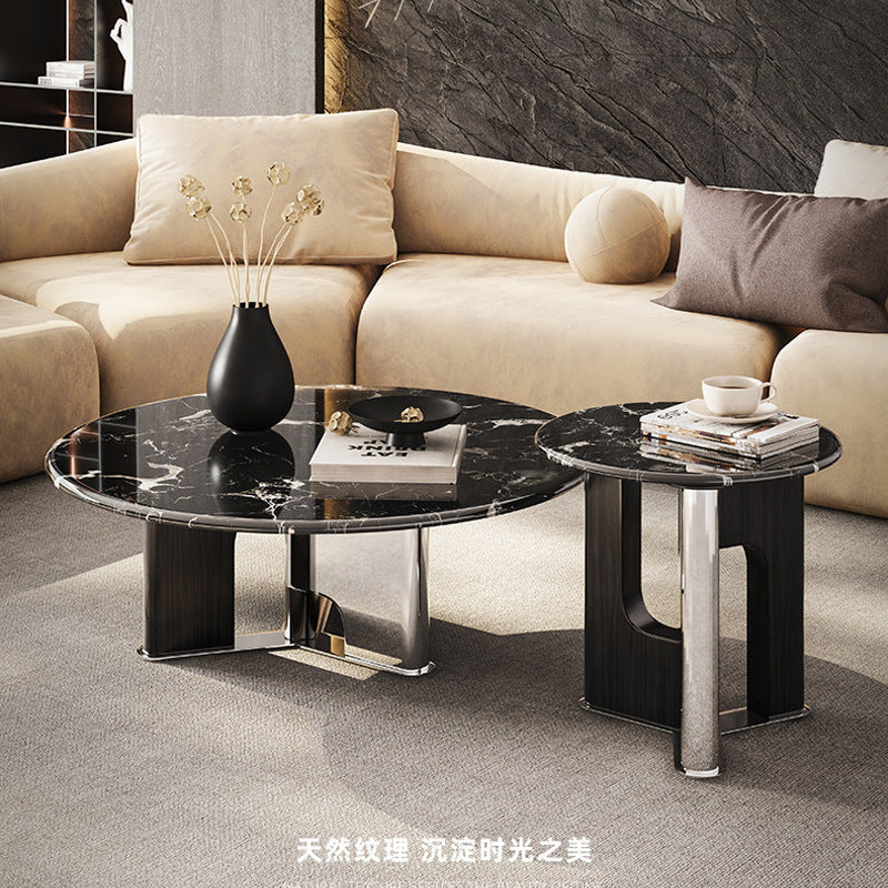 Ready-to-ship natural luxury stone coffee table - creative sofa table for living room, marble black rose ufo design, perfect for small spaces