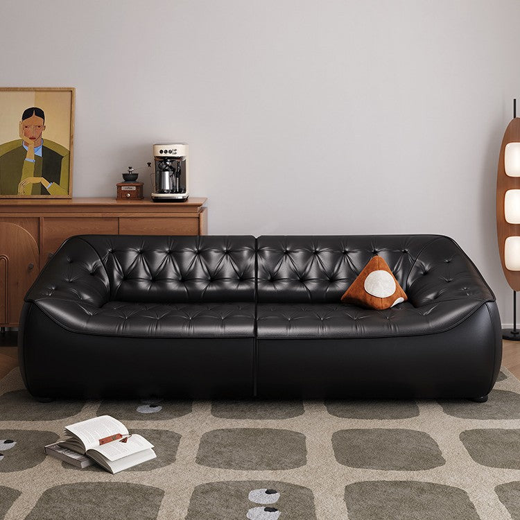 Bean bag sofa retro oil wax leather medieval style designer living room straight row three-person slotaccessible luxury first-layer cowhide sofa