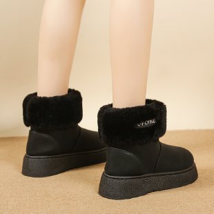 autumn new fleece-lined fluffy trim platform chunky sole snow boots women's korean style round toe warm export plus size women's boots
