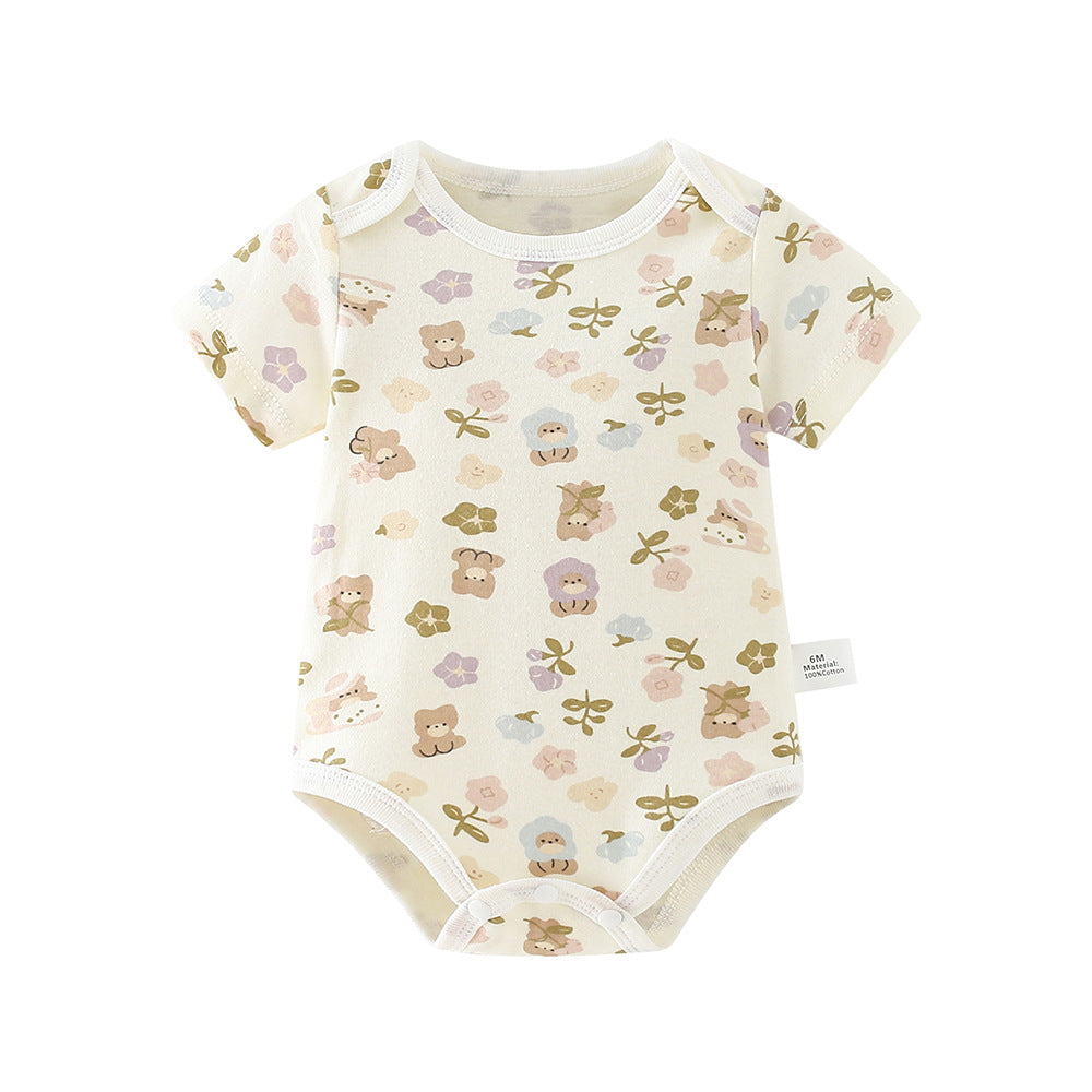 Baby romper spring autum triangle crawling short-sleeved male and female baby cotton 0-1 year old jumpsuit girl butt wrap