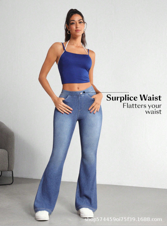 Amazon tiktok pinduoduo foreign trade cross-border fashion high elastic tummy control retro micro-flared jeans for women spring autumn