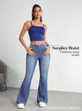 Amazon tiktok pinduoduo foreign trade cross-border fashion high elastic tummy control retro micro-flared jeans for women spring autumn