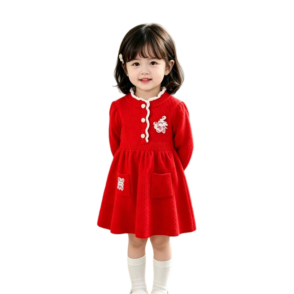Girls' knit dress - new autumn/winter  collection - kids' lace collar knitted dress - baby red princess dress