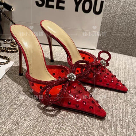 Huizhou new arrival rhinestone transparent high-heeled sandals women's stiletto pointed toe fashion high-heeled shoes one-piece belt toe export
