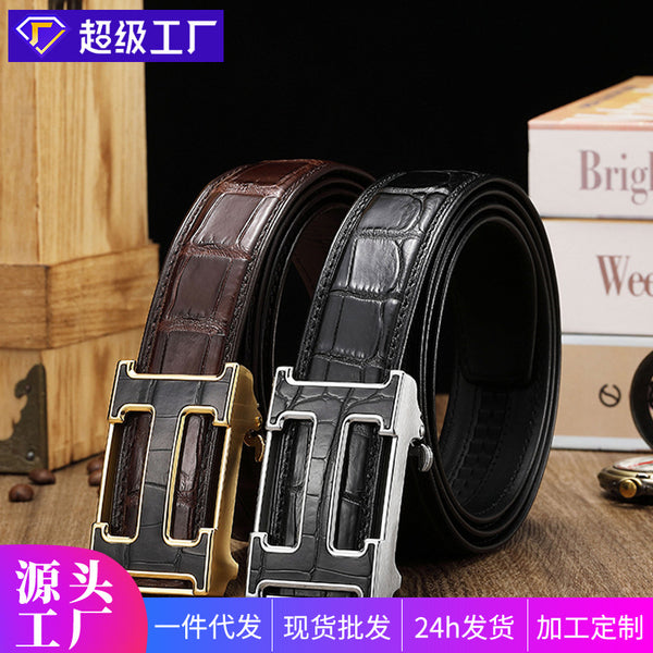 Men's authentic crocodile leather belt genuine leather pure belly luxury business men's pants belt smooth automatic buckle