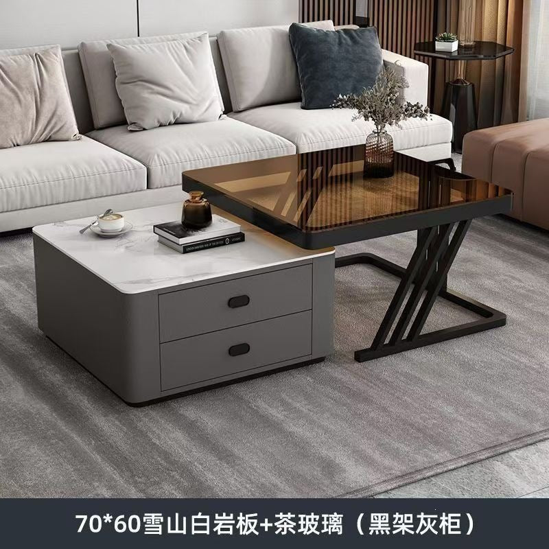 Modern minimalist extendable coffee table, luxury home rock slab coffee table, minimalist small apartment square modular coffee table