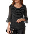 Amazon fashion retrocasual three-quarter sleeve shirt for women summernew arrival swing collar shinytops