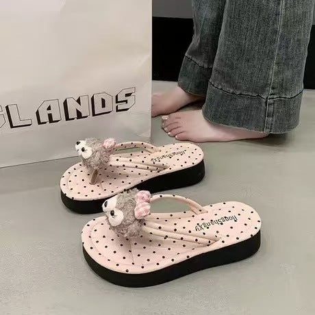 New korean style summer polka dot hot-selling women's outdoor comfortable non-slip soft sole beach thick sole flip-flops