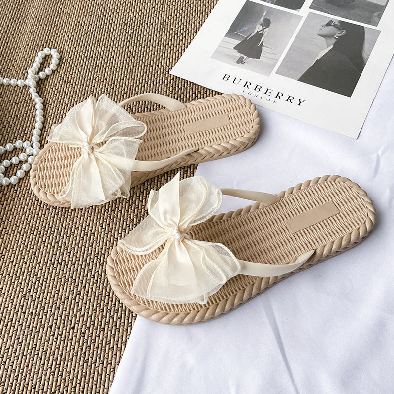 Women's slippers - 2024 summer new arrival: trendy bowknot flat sandals, versatile outdoor wear, waterproof soft sole, women's thong sandals