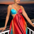 European and american cross-border women's fashion  summer new sexy gradient high-waisted vacation style long slip dress