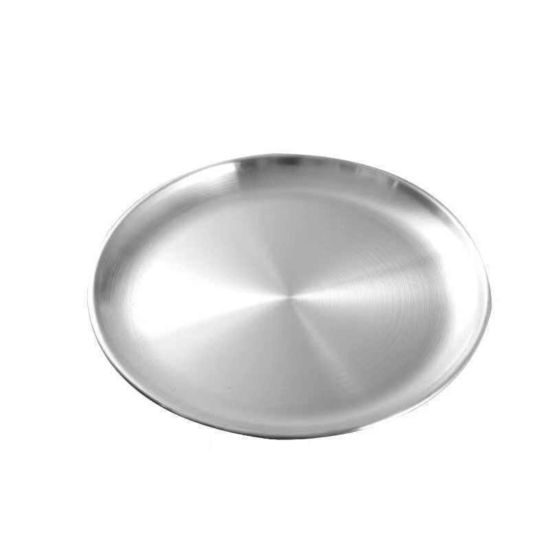 Korean style barbecue plate steak plate round plate stainless steel barbecue shop golden round barbecue plate bone plate snack plate
