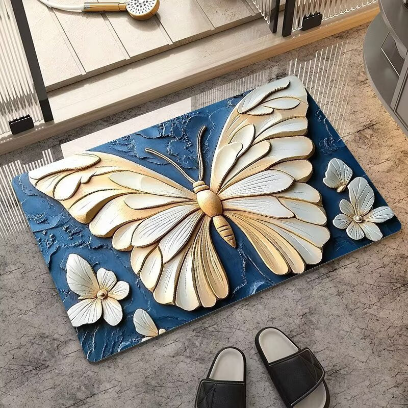 stereo butterfly soft diatom mud kitchen floor mat bathroom door absorbent quick-drying mat non-slip mat bathroom carpet
