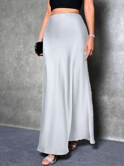 Export cross-border satin satin skirt spring and summer new arrivalfashion  casualartificial silk long skirt women's clothing