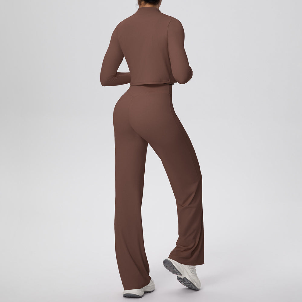 pure color brushed tight high-elastic vest wide-leg long three-piece set sports running fitness yoga suit