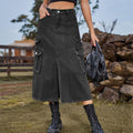 Fashion cross-border women's clothing  new arrival american hot girl elastic waist denim workwear casual mid-length skirt skirt