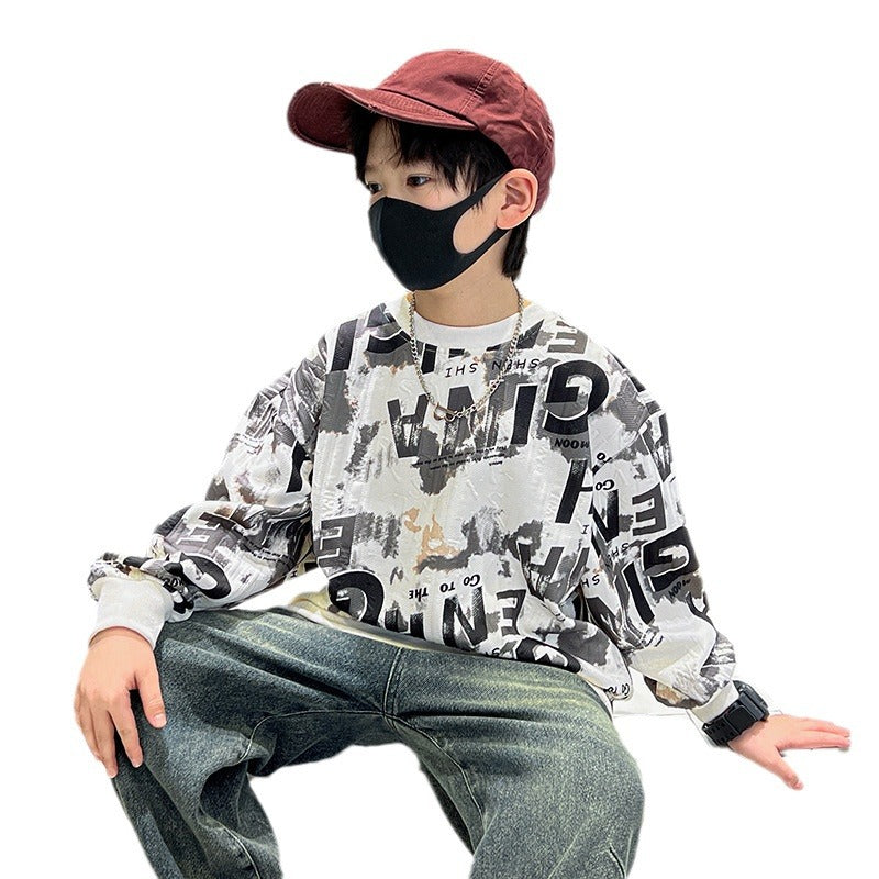 Boys' sweatshirt - spring/autumn collection  - new kids' long-sleeve base layer - cool & trendy crewneck top for boys - autumn apparel