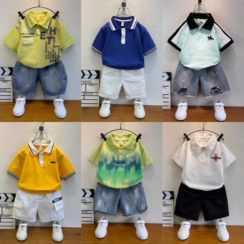 boys' short-sleeve t-shirt summer kids' half-sleeve top trendy cool boy's outfit baby casual two-piece set