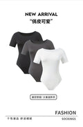 girl's one-piece jumpsuit, european and american style, round neck, short-sleeved, black, white, and gray color block base layer top, children's yoga outfit three-piece set