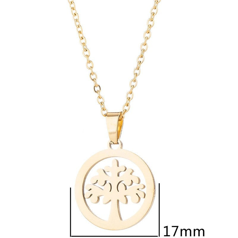 European and american cross-border new jewelry stainless steel inner ring hollow tree of life pendant necklace women's fashion popular necklace