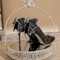 2025 spring/autumn new crystal rhinestone silver bow high heels women's stiletto high heels premium bridesmaid french wedding shoes