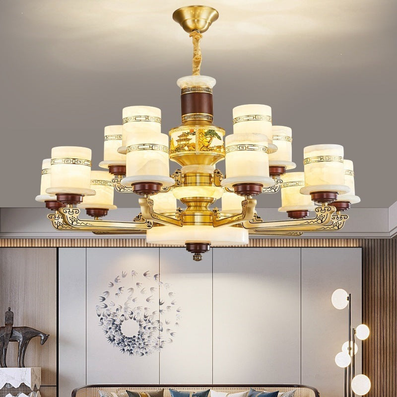 For home house classy chandelier natural jade duplex new lamp zhongshan full copper ancient town new chinoiserie marble
