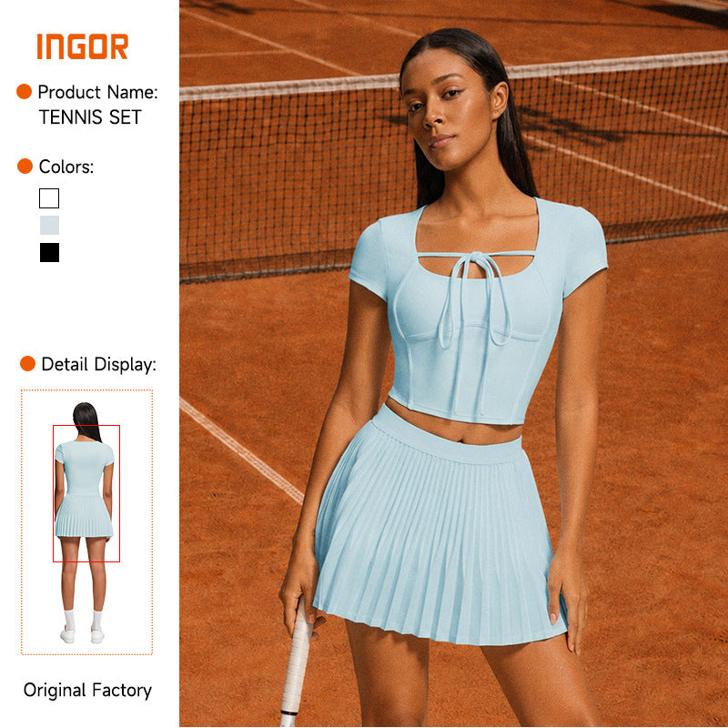 Spring/summer new tennis skirt set badminton sports skirt short skirt two-piece set golf yoga skirt wholesale women's