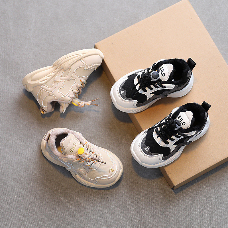 winter fleece-lined kids' sneakers, double-layer cotton shoes, non-slip casual panda shoes for boys and girls, warm dad shoes