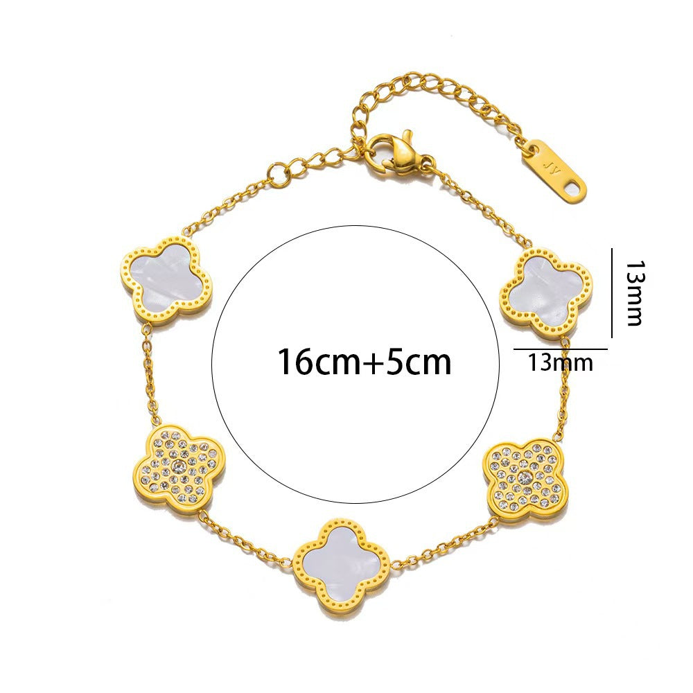 Non-fading titanium steel diamond four-leaf clover bracelet 18kclassyfashion charm bracelet fashion style five-flower bracelet