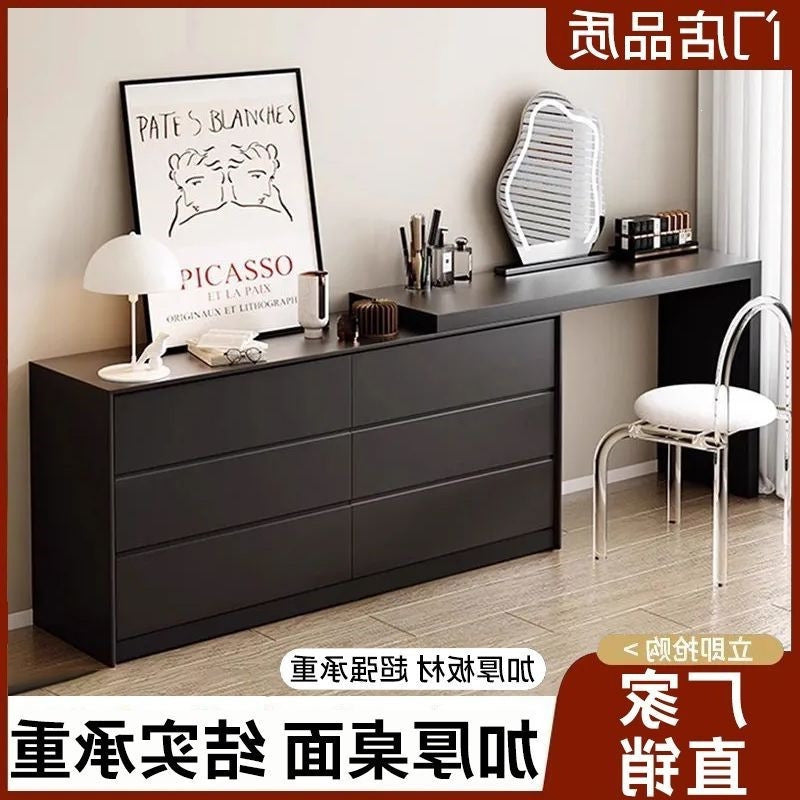 Black light luxury vanity table with drawer cabinet - italian-inspired light luxury bedroom bedside storage cabinet - vintage style mid-century makeup table