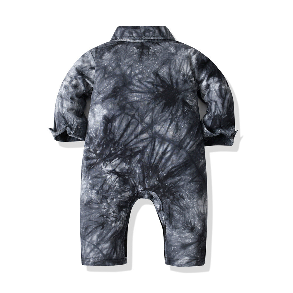 Spring cross-border new arrivalfashion style baby printing khaki romper infant one-piece bow tie one-year-old clothing