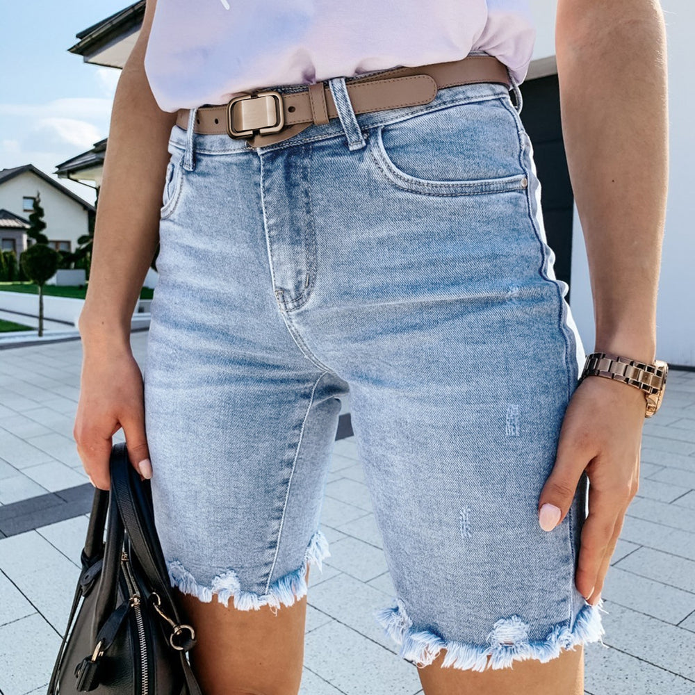 European and american summer new arrival cross-border  distressed denim shorts  fashion raw hem fringe jeans women's