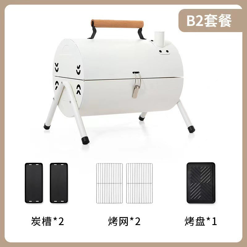 Small portable outdoor bbq grill with collapsible chimney, charcoal camping bbq grill for outdoor cooking and barbecuing