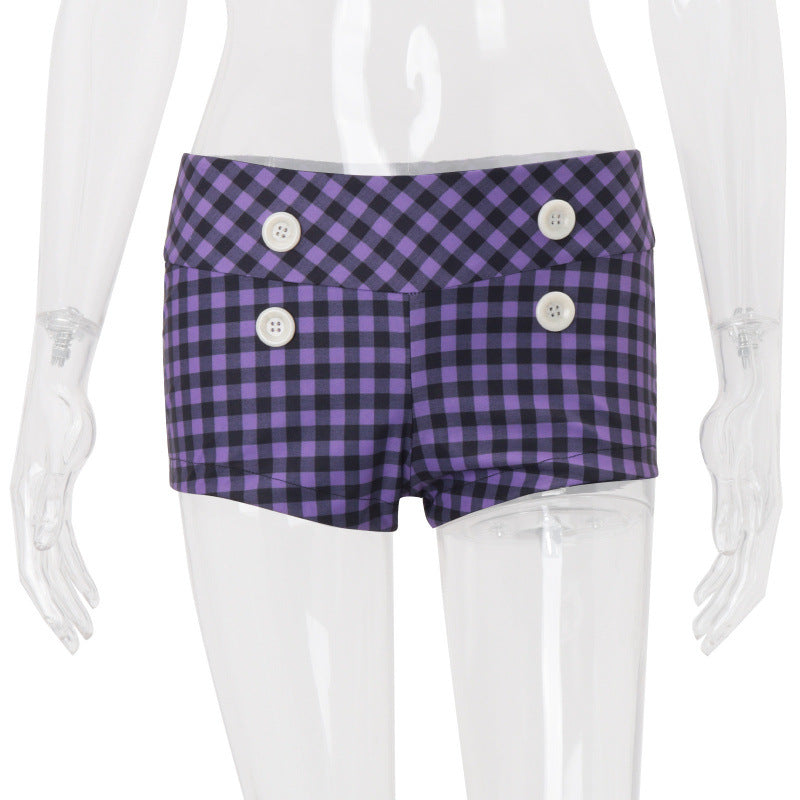 european and american women's clothing  summer new y2k hot girl fashion retro casual individual plaid low-rise shorts
