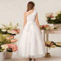 European and american style girls' white wedding dress, piano performance outfit, children's runway show host evening gown, cross-border customization