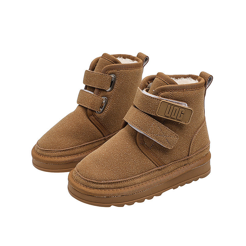 Kidsfleece-linedthickened snow boots autumn winternew arrivalfashion student cotton shoes boys and girls double velcro short boots